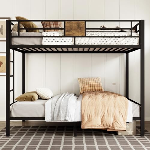 Image of Allewie Twin Over Twin Bunk Bed with Rustic Wooden Accents,Black