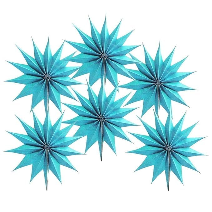 Image of Pop The Party Blue Star Paper Fans - Pack of 6 | Foldable Hanging Decorations for Birthday, Baby Shower, Graduation, Patriotic & Celebration Party Decor