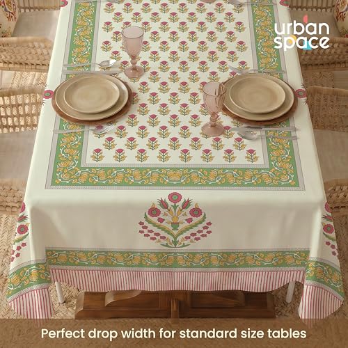 Image of Urban Space 100% Cotton Dining Table Cover 6 Seater, Jaipuri Handblock Cotton Table Cloth for Center Table, Dining Room Table Cover (Size 48 inch x 92 inch - 6 Seater, Mira)