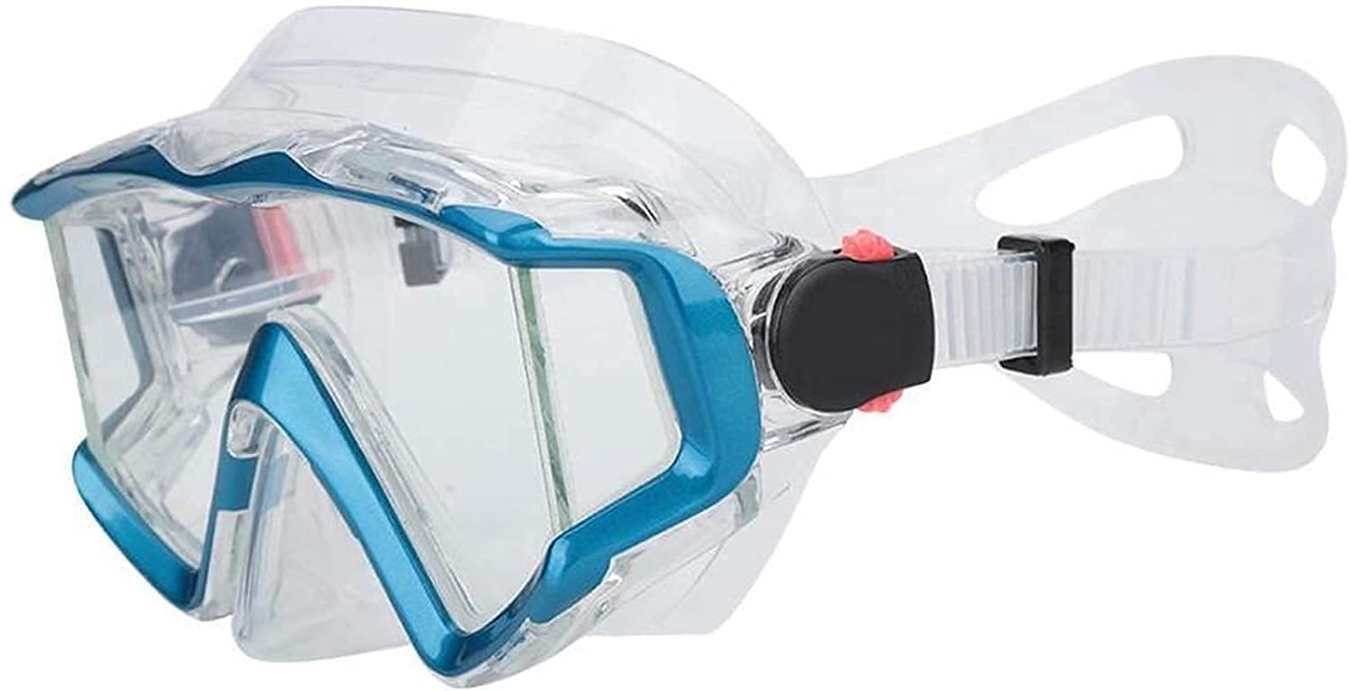 Full Face Snorkeling Maschere da Sub Occhialini da Nuoto Snorkeling Scuba Snorkeling Mask Wide View Gel di silice Lente temperata Occhialini da Sub Occhiali per Adulti (Oro) (Blu)