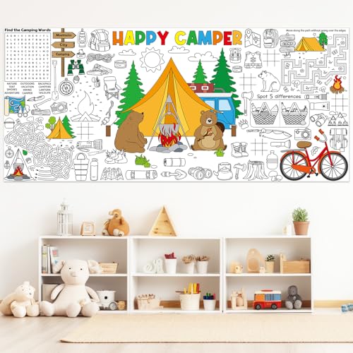 Image of Naozinebi Camping Giant Coloring Poster for Kids Camper Summer Large Coloring Tablecloth Big Paper Sheets Page Camp Table Cloth DIY Activity Game Art Crafts Mat Wall Home Party Decoration Supplies