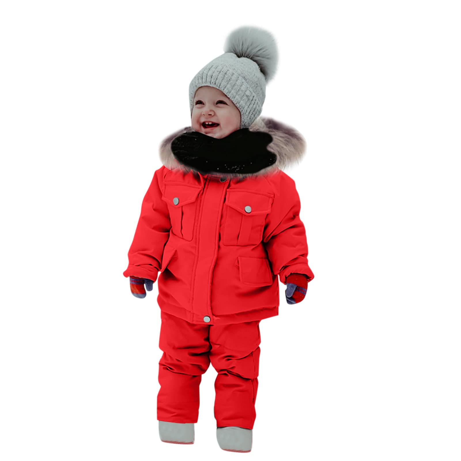 Generisch Manteau d'hiver épais et chaud en duvet avec ensemble pour fille - Combinaison de neige en polaire