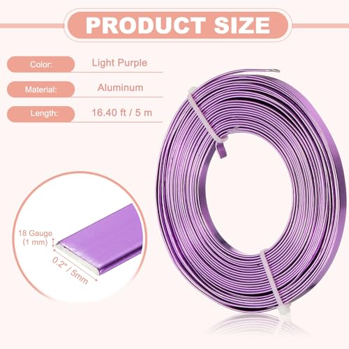 Image of uxcell 18 Gauge Flat Aluminum Wire, 16.40 ft 5mm Wide Aluminum Crafts Wire for Flower Bonsai Crafts Carving DIY Bezel Sculpting Gem Metal Wrap, Light Purple