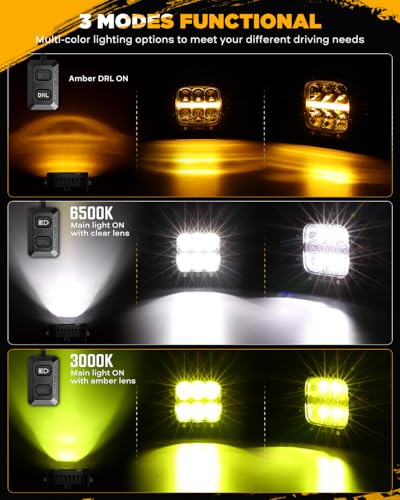 Image of Auxbeam XP-Ultra Series 5-Inch Amber DRL 3-Mode Offroad Cube Lights 2-Pack | 132W 15600LM, Spot Flood Combo, Dual Color Temp, Amber White Lens Covers, IP68 Waterproof, Plug and Play, Universal Fit