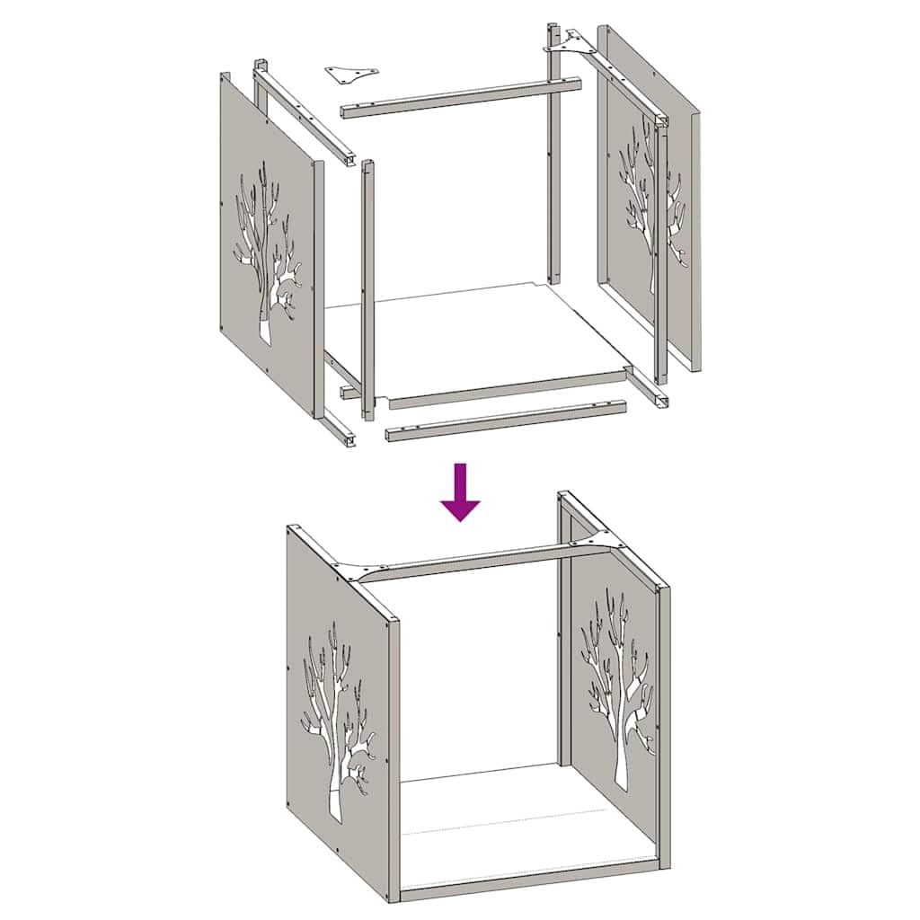 Estantería para leña blanca 40 x 40 x 40 cm, acero laminado en frío, soporte para madera de chimenea para interior y exterior, elegante soporte de madera con para salón y terraza