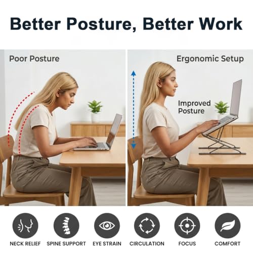 Image of ZORBES Adjustable Laptop Stand Portable Foldable Laptop Riser with Multiple Height Levels for 10 to 17 Inch Laptops and Tablets for Home Office and Traveling