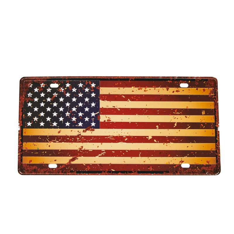 Image of inchVintage USA-Flag inch Vintage Retro Metal Signs - License Wall Plate, Car Tag - Ideal for Cafe, Restaurant, Shop, Home, Hotel, Club, Office, Living Area - Design Plaque