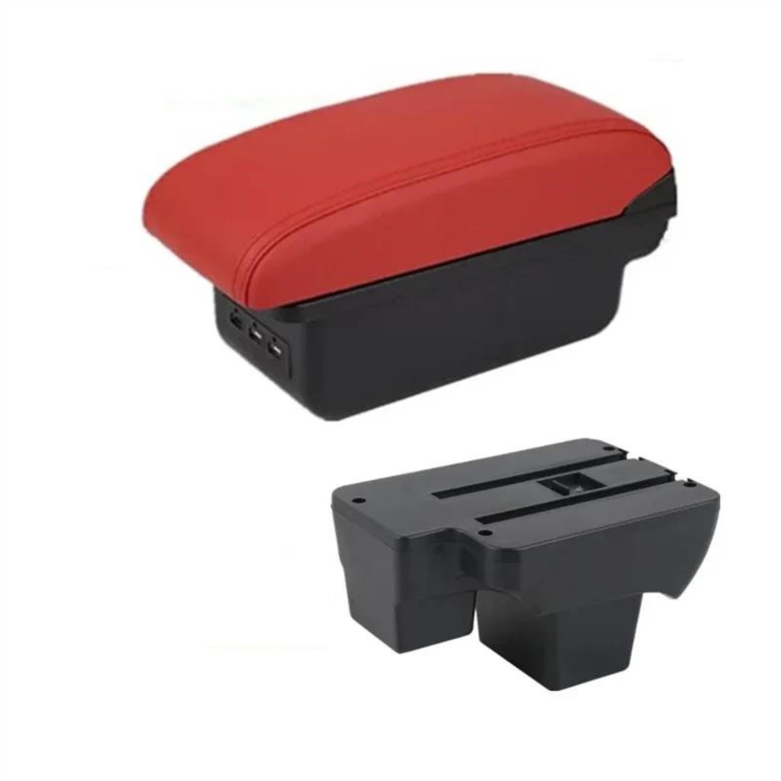 NOHEEU Car Armrest Box 2019-2024 Central Storage With USB Accessories For Virtus For Polo(B red 3USB)