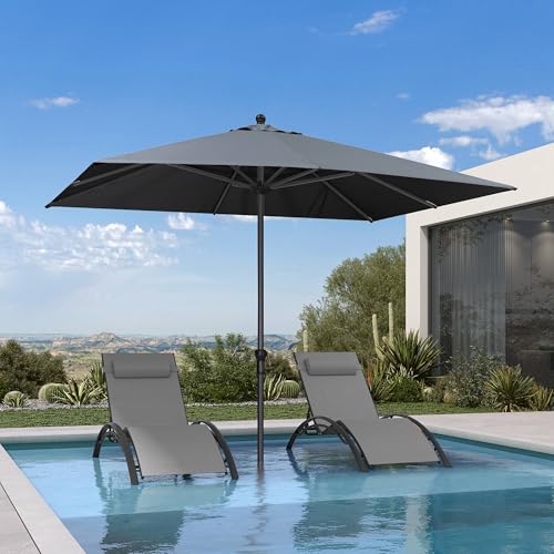 Image of PURPLE LEAF Outdoor Market Umbrella 10' x 8' Rectangle Gray 8 Sturdy Ribs