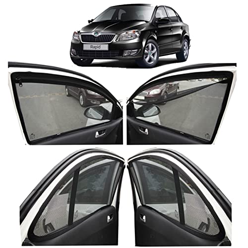 Image of Autofact Magnetic Car Sunshades Compatible with Volkswagen Vento (Set of 4) - Easy Installation, UV Protection, Keeps Car Cool (Front 2 with Zippers for Easy Access, Rear 2 Without Zippers)