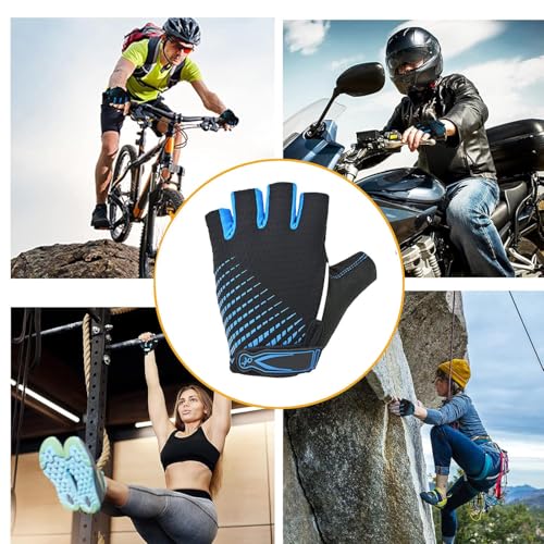 Image of UROCK Microfiber Breathable Cycling Gloves for Men & Women, Half Finger Cycling Gloves, Perfect Bike Riding Gloves, Sports Gym Gloves (Blue, L)