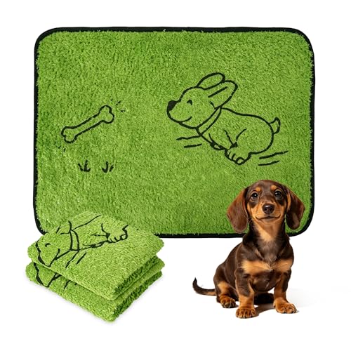 BTSD-home 洗えるペットシーツ 45×60cm 2枚 犬用 トイレシート 芝生風 防水 吸水 速乾 滑り止め 小型犬 子犬 室内しつけ 子犬かけっこ柄