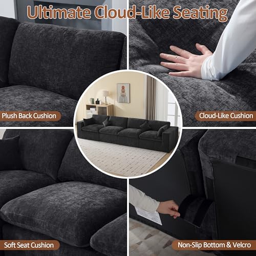 Image of 146''Cloud Boneless Sectional Couch, Modular Sectional Sofa Deep Seat, Oversized Upholstered Convertible Comfy 4 Seater Chenille Memory Foam Sofa Couches for Living Room, Dark