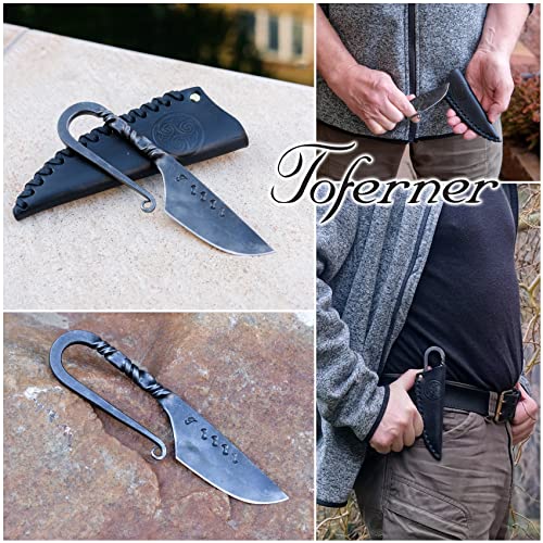 Toferner Medieval Celtic knife Handgeschmiedetes Federstahl Messer im keltischen Stil - Scharfe & spitze Klinge mit Echtledertasche -