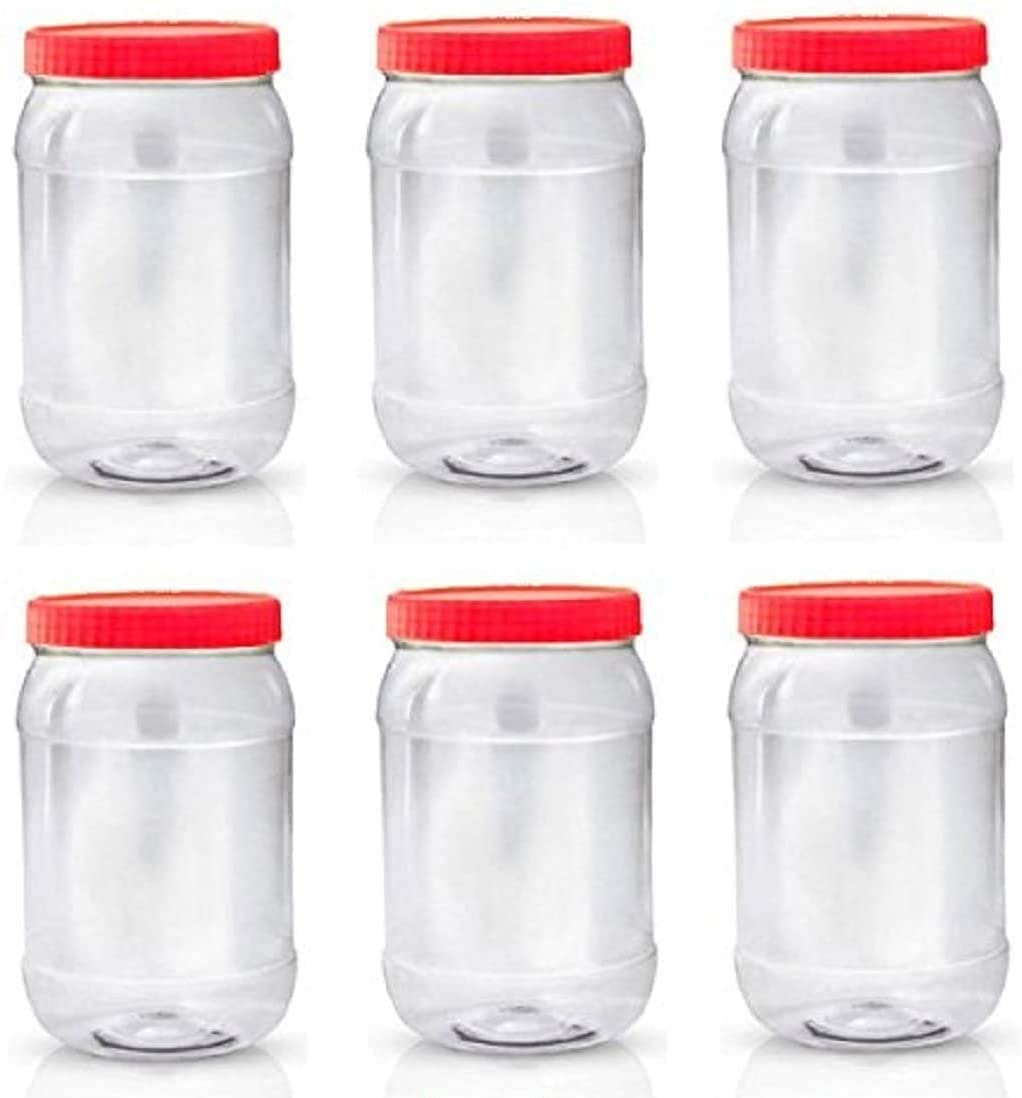 Easy Shopping® Airtight Plastic Food Storage Jars Containers Clear Canister pots with Screw Top Lid BPA Free for Home Office Kitchen, Herb, Spices, Sweets Jar PACK OF 6 (1000 ML)