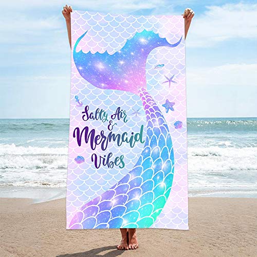 Bonsai Tree Mermaid Beach Towel, Mermaid Tail Cute Microfiber Bath Towel For Girls, Mermaid Scales Sand Free Quick Dry Womens Travel Towels For Yoga Sports 31" X 63" #TOP3