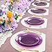 Hioasis 60pcs Purple Plastic Plates - Gold Rimmed Disposable, Hammered, Heavy-duty Dinnerware Set Suitable for 30 Guests, 10.25