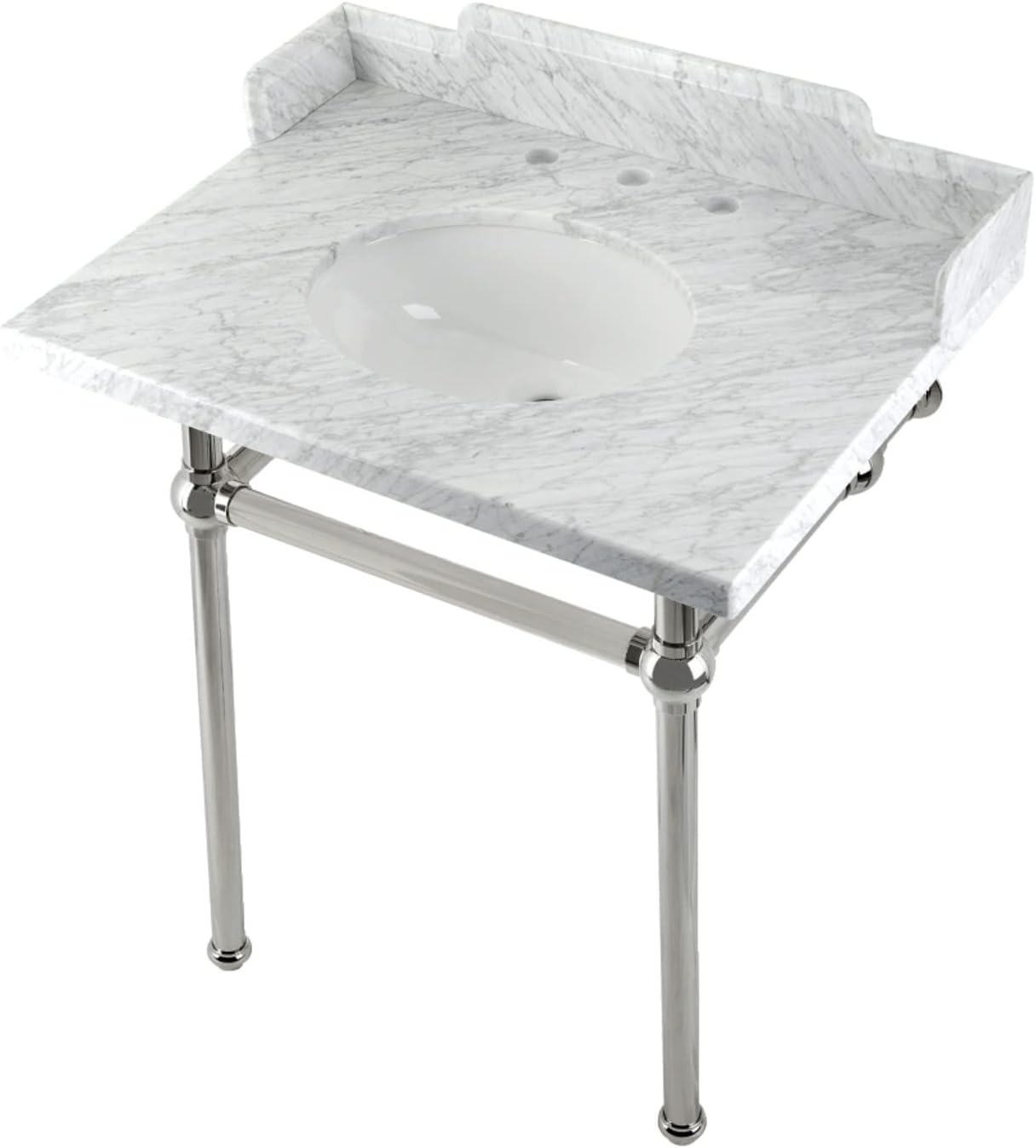 Kingston Brass LMS30MB6 Pemberton 30" Carrara Marble Console Sink with Brass Legs, Marble White/Polished Nickel