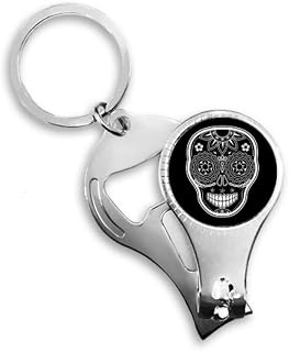 Cortador de unhas preto e branco México Day of Dead Nail Nipper Ring chaveiro abridor de garrafas