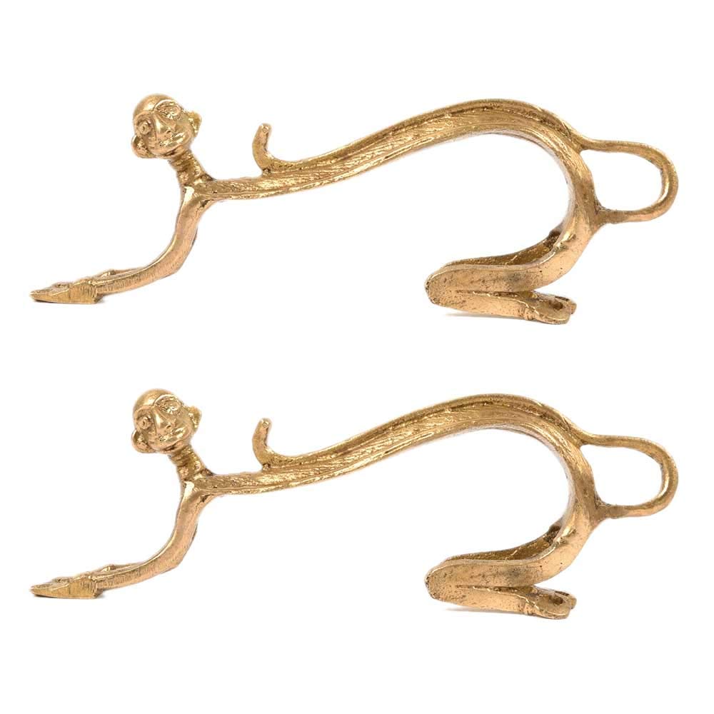 Indian-Shelf Handmade Vocalforlocal 1 Pair Monkey Face with Long Body Vintage Golden Brass Door Handles Dresser pulls for Cabinet