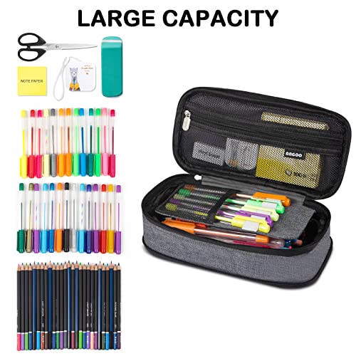 Image of Canvas Pencil Case Pouch With Zipper - Grey | Large Capacity Canvas Stationery Organizer Pen Bag With Zipper for Office, College, School, Travel, Students and Adults