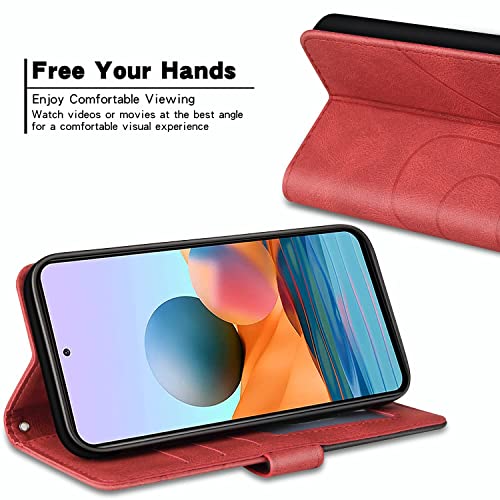 XINNI Protective Phone Case for Motorola Edge 50 Neo, PU/TPU Vintage Flip Leather Shockproof Cover Magnetic Book Style Wallet, Red - Image 4