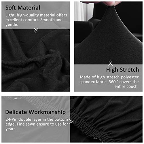 Taococo Sectional Couch Covers 2Pcs L-Shaped Sofa Covers Softness Furniture Slipcovers With 2Pcs Pillowcases L-Type Polyester Fabric Stretch Couch Covers 3 Seater + 3 Seater (Jet Black) #TOP3
