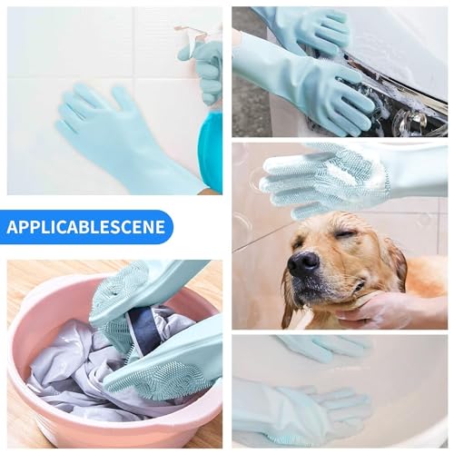 Image of KASHIVAL Silicone Dish Washing Gloves for Kitchen, Dishwashing, Pet Grooming, Car and Bathroom Cleaning (Pack of 2 Pairs, 4 Gloves)