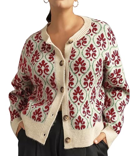 Image of Anoumcy Floral Cardigan Sweaters for Women Lightweight Button Up Flower Printed Pattern Cardigans Fall Knit Sweater Tops