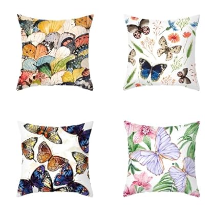 4er Set kissenbezug 40x40 cm Dekokissen Schmetterling Kissenhülle Dekorative Sofakissen Quadratische Couchkissen mit Verstecktem Reißverschluss Kissenbezüge für Wohnzimmer Schlafzimmer Kariert M 111