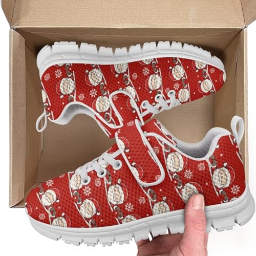 Christmas Santa Claul Pattern Girls Shoes Non Slip Lightweight Breathable Comfortable Sport Walking Athletic Running Tennis Sneakers (Little Kid)（White Sole）2