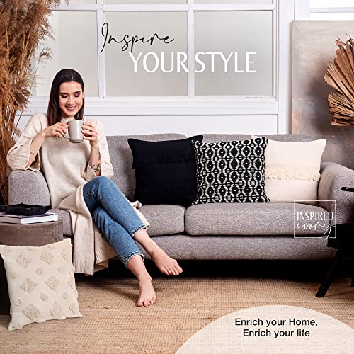 Inspired Ivory Decorative Boho Throw Pillow Covers 18X18 Inch Set Of 4 - Woven Tufted & Tassel Modern Farmhouse Square Pillow Cases - Cushion Cover For Couch Bedroom Living Room (Luxe - Black & Cream) #TOP1