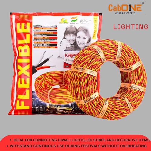 Image of CabONE Two Core Copper Electrical Wire, 90 Meter (Red & Yellow) | Heat Resistant & Flame Retardant (FR) | Lead-Free LSH House Wire for Home & Industrial Use (Red & Yellow, 10 /76)