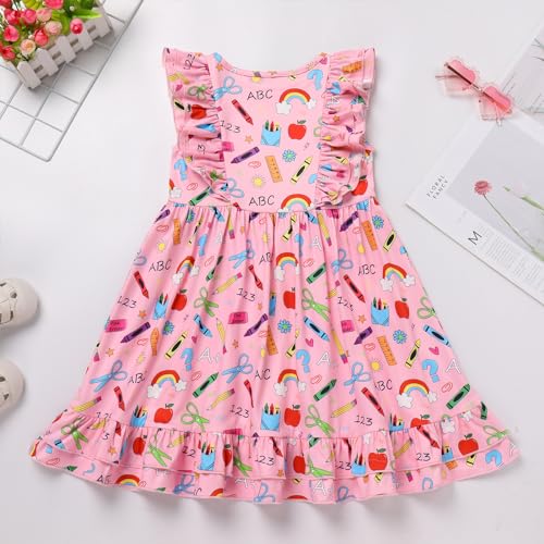 IBTOM CASTLE Back to School Outfits for Girls Flutter Sleeve Kid Kindergarten Ruffle Casual Dress First Day of School Dresses2