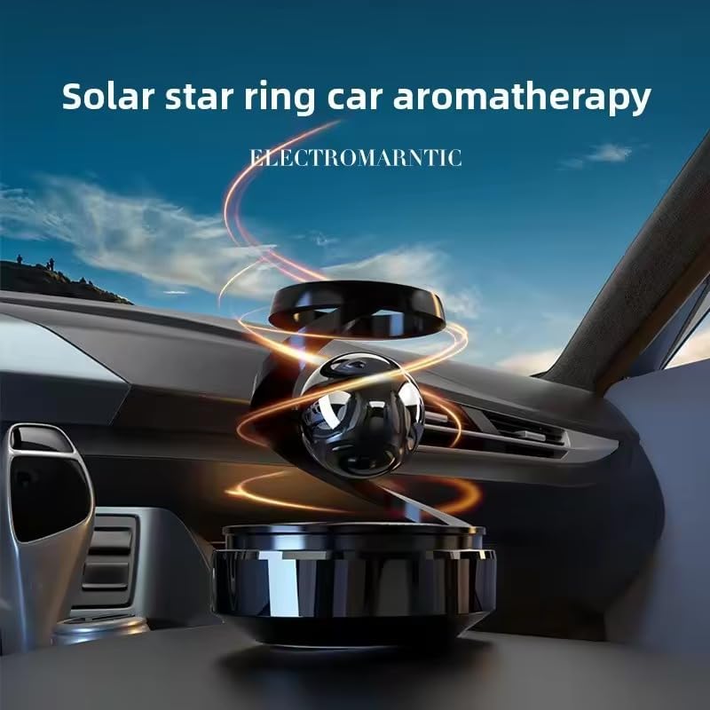 Image of Solar Aroma Car Air Freshener, Stylish Dashboard Rotating Perfume Diffuser, Rotating Aromatherapy, Solar Powered Autorotation Decoration for Car Interior, Refillable & Eco Friendly