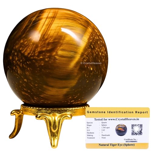 Image of Certified Tiger Eye Crystal Ball for Meditation - Premium Crystal Vastu Items for Home and Feng Shui Items for Good Luck - Ideal for Pooja Supplies and Spiritual Practices (2 inch Inch)