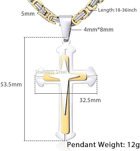 Miniatura 4 de Trendsmax - Collar con colgante de cruz para hombre acero inoxidable cadena bizantina de 22 24 26 28 30 pulgadas