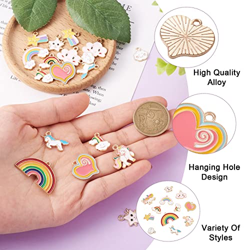 Cheriswelry 24Pcs Rainbow Enamel Charms Cute Cartoon Unicorn Charms Gold Plated Heart Cloud Star Enamel Dangle Charms Pendants for DIY Jewelry Making - Image 2