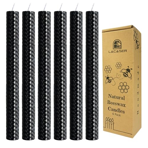 Lacaser Black Beeswax Taper Candles 6 Pcs, 9