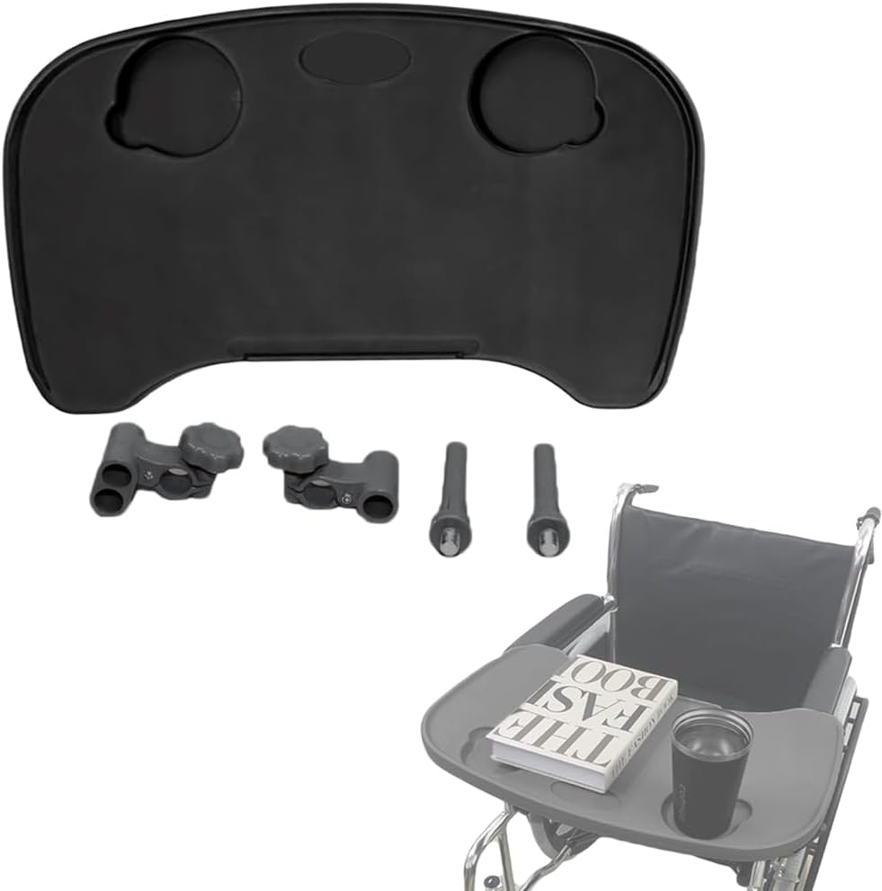 Wheelchair Tray Table - Removable Wheelchair Desk Lap Board Eating Aid for Nursing Patient, Fits Wheelchair Arms of Distance 16" - 20" (Black)