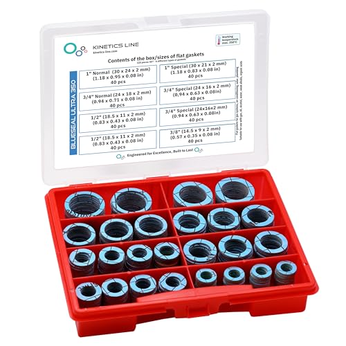 Dichtungsbox mit 320 Aramidverstärkten Hochtemperatur-Flachdichtungen 3/8–1 Zoll – Dichtung Sortiment für Gas, Heizung, Klima und Solar – bis...
