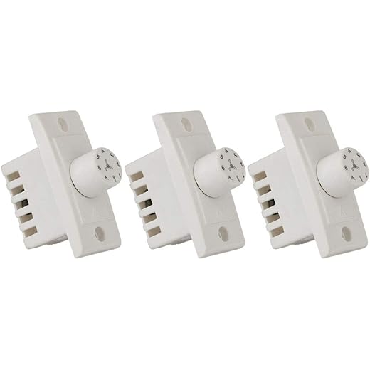 Hi-Plasst Switch Type 7-Step Fan Regulator (Pack of 3) - 1M Non-Modular Speed Controller for Ceiling Fans - 7 Speed Settings, White, 240V AC, 100W - Ideal for Home, Office (5.5x2.4cm)