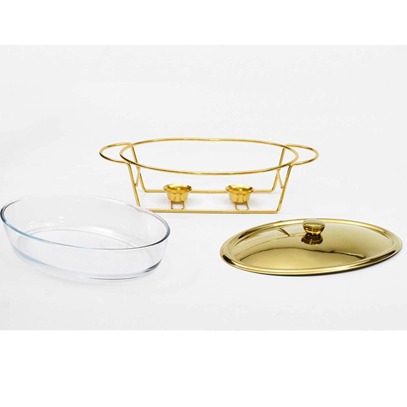 Juego de Buffet con Calentadores de Alimentos y Tapas: Soporte de Acero Inoxidable y recipientes de Vidrio para Mantener la Comida Caliente. Ideal para Fiestas, Bodas, Banquetes y Eventos de