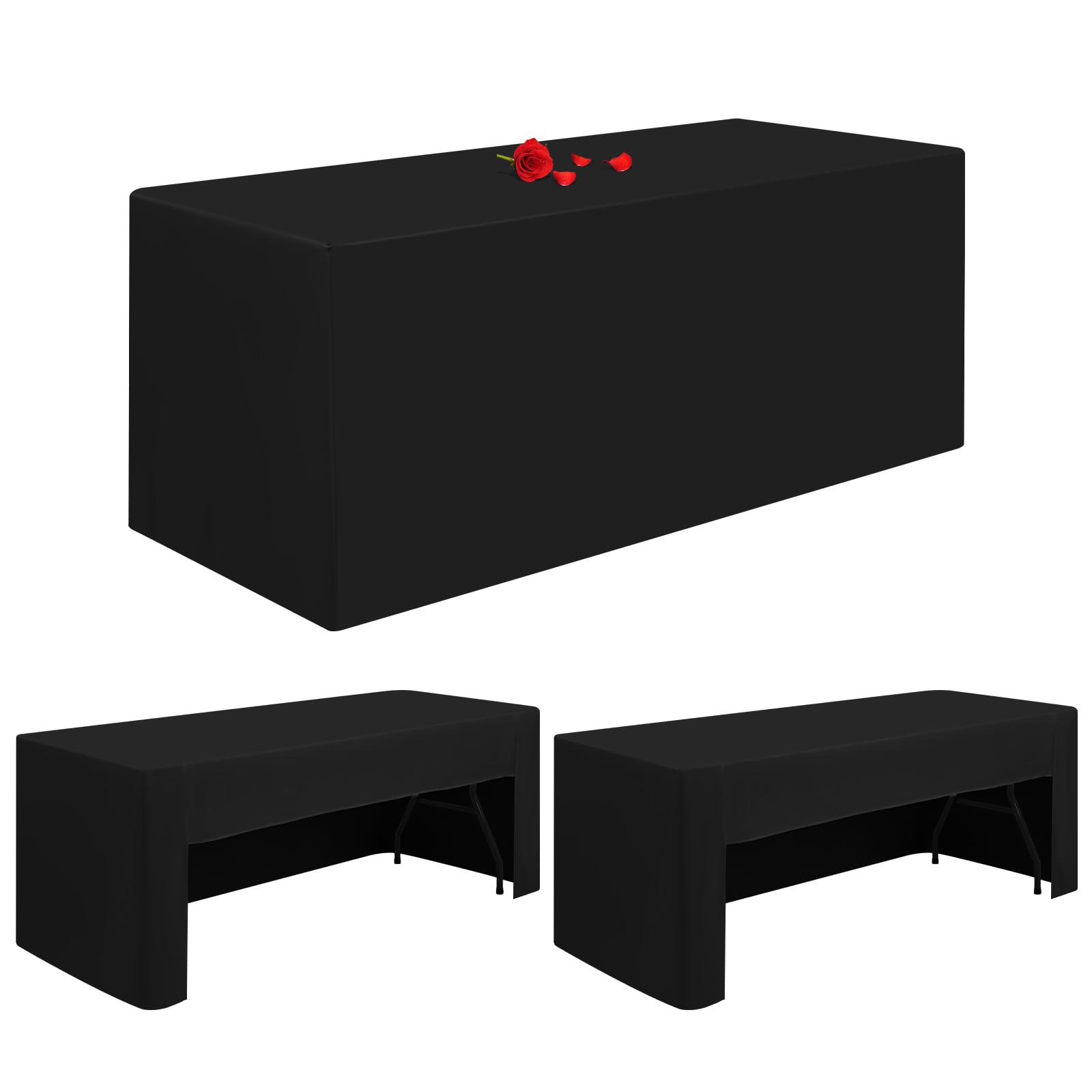 Lumaycens 3 Pack Black Table Cloth Open Back Fitted Tablecloth for 6ft Folding Table Washable 6ft Table Cloth Polyester Fabric Table Cover Rectangle for Wedding Party Trade Craft Show Display Events