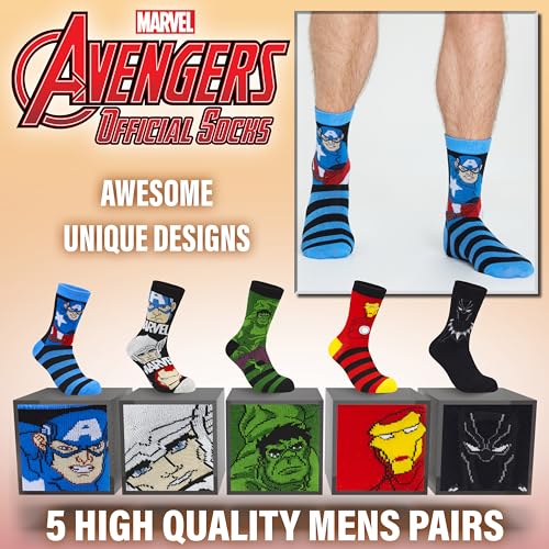 Calzini Uomo - 5 Paia Calze Uomo Supereroi Avengers Calze Lunghe in Cotone Elasticizzato Taglia Unica Idea Regalo Avengers Gadget (Blu Multi, 40-45 EU) - Gadget - Immagine 3