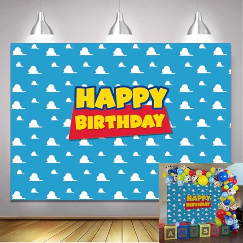 Cartoon Story Backdrop 7x5FT Blue Sky White Clouds Background Fits