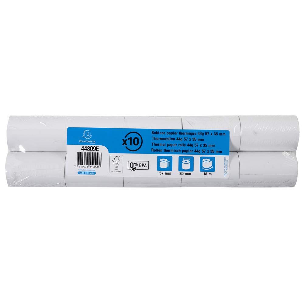 EXACOMPTA Lot de 100 Bobines carte bancaire thermique sans BPA 57x35mm 44g 16 mètres Blanc