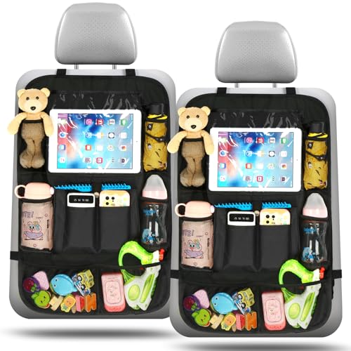 Ezilif Rückenlehnenschutz Auto Kinder Stärke-Upgrade, Autositz Organizer mit 10 Aufbewahrungsbeuteln, Auto Organizer Kinder Leicht Zu Reinigen, Wasserdichter für Rücksitz organizer (2 Stück)