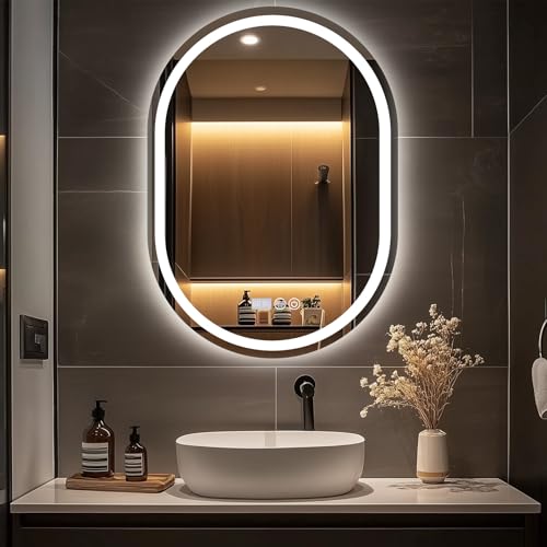 Trintion Badspiegel Mit Beleuchtung, 50x70 cm Oval Spiegel mit Beleuchtung,...