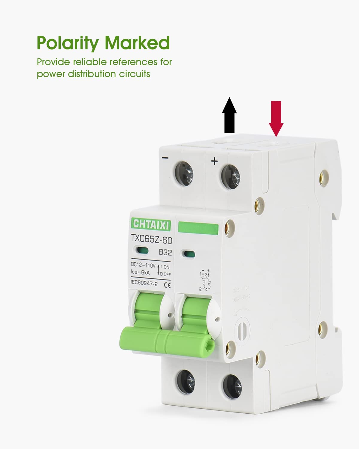 12V-110V DC Miniature Circuit Breaker, 32 Amp 2 Pole Battery Breaker Protector for Solar PV System and RV, Thermal Magnetic Trip, DIN Rail Mount, Chtaixi DC Disconnect Switch B32: Tools & Home Improvement